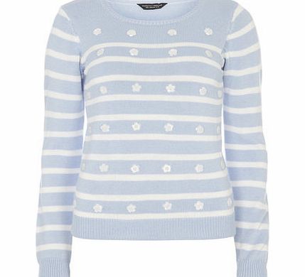 Dorothy Perkins Womens Blue and Ivory Knitted Jumper- Blue