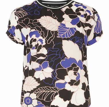 Dorothy Perkins Womens Blue and Pink Print Rib Texture Tee- Pink