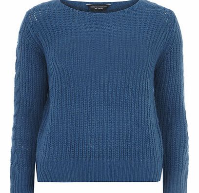 Dorothy Perkins Womens Blue Cable Knit Sleeve Jumper- Blue