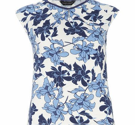 Dorothy Perkins Womens Blue Floral Keyhole Top- Ivory DP56401450