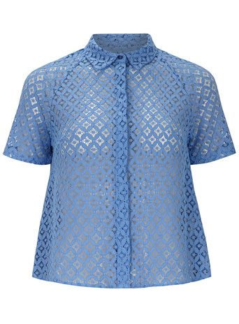 Dorothy Perkins Womens Blue Floral Lace Shirt- Blue DP05436310