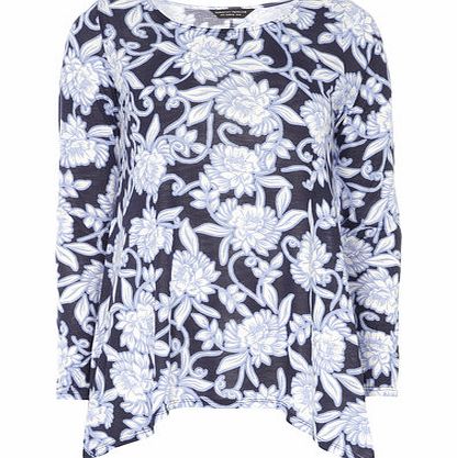 Dorothy Perkins Womens Blue Floral Long Sleeved Top- Blue