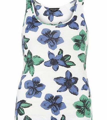 Dorothy Perkins Womens Blue/Green Floral Vest Top- Ivory