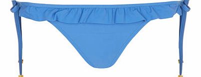 Womens Blue Ruffle Tie Side Bikini Bottoms- Blue