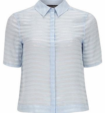 Dorothy Perkins Womens Blue Stripe Burnout Shirt- Pale Blue