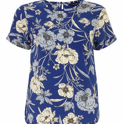 Dorothy Perkins Womens Blue Two Tone Floral Tee- Blue DP05472310