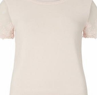 Dorothy Perkins Womens Blush Lace Sleeve Tee- Pink DP55319355