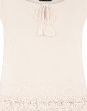 Dorothy Perkins Womens Blush Tie Neck Embroidered Top- Pink
