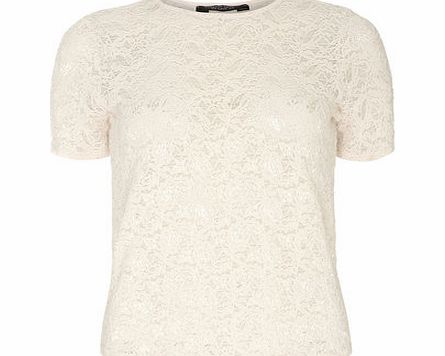 Dorothy Perkins Womens Blusk Sparkle Lace Detail Tee- Pink