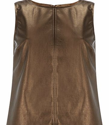 Dorothy Perkins Womens Bronze leather look shell top- Brown