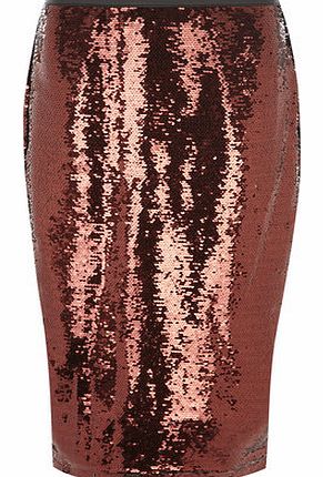 Dorothy Perkins Womens Bronze Sequin Pencil Skirt- Brown