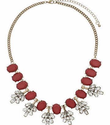 Womens Burgundy Stone Leaf Necklace- Red