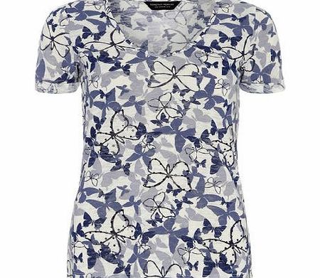 Dorothy Perkins Womens Butterfly Burnout Bling Tee- Blue