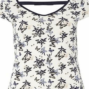 Dorothy Perkins Womens Butterfly Satin Trim Bow Back Tee- Ivory