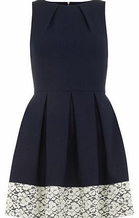 Dorothy Perkins Womens Closet Navy lace hem pleat dress- Blue