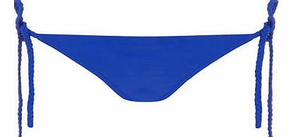Womens Cobalt Plait Tie Side Bikini Bottoms-