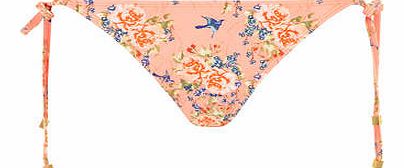 Womens Coral Floral Tie Side Bikini Bottoms-