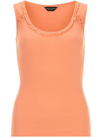 Dorothy Perkins Womens Coral rib and lace vest- Coral DP56340216