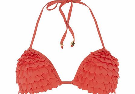 Dorothy Perkins Womens Coral Scallop Ruffle Triangle Bikini Top-