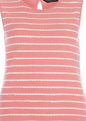 Dorothy Perkins Womens Coral Scallop Stripe Shell Top- Coral