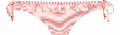 Womens Coral Stripe Ruffle Tie Side Bikini