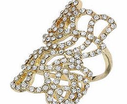 Womens Crystal Leaf Ring- Gold DP49814459