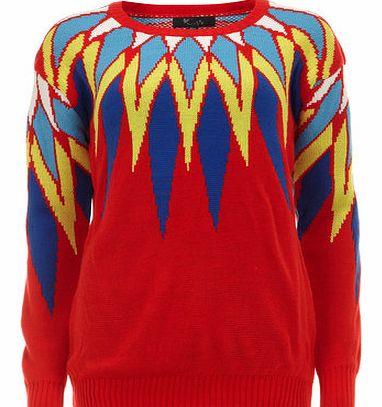 Womens Cutie Red Multicolour Sweater- Red
