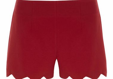 Womens Dark Red Scallop Hem Shorts- Dark Red