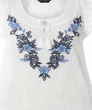 Dorothy Perkins Womens Embroidered Tassle Gypsy Top- White