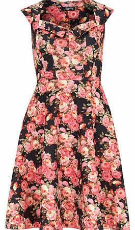 Womens Fever Fish Black Rose print Flared Dress-