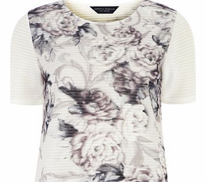 Dorothy Perkins Womens Floral Front Textured Tee- White DP56375728