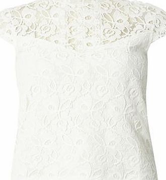 Dorothy Perkins Womens Floral Lace Victoriana Top- Ivory