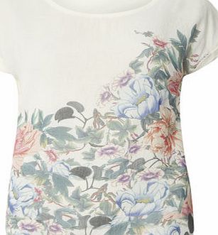 Dorothy Perkins Womens Floral Woven Front Tee- Ivory DP56412031