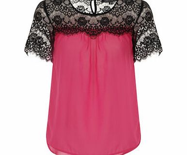 Dorothy Perkins Womens Girls On Film Cherry Pink Lace Shoulder