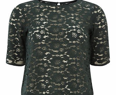 Dorothy Perkins Womens Green Scallop Lace Sleeve Top- Green