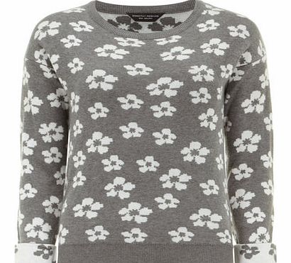 Dorothy Perkins Womens Grey daisy style jumper- Grey/White