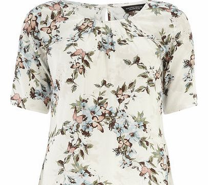 Dorothy Perkins Womens Ivory 1/2 Sleeve Butterfly Print Top-