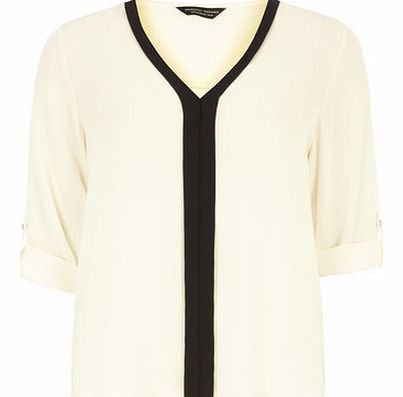 Dorothy Perkins Womens Ivory and Black Pleat Roll Sleeve Shirt-