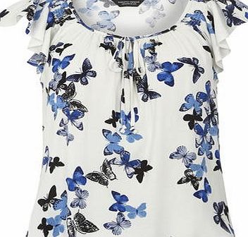 Dorothy Perkins Womens Ivory and Blue Butterfly Top- White