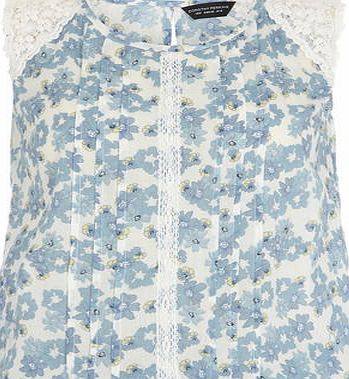 Dorothy Perkins Womens Ivory and Blue Floral Shell Top- White