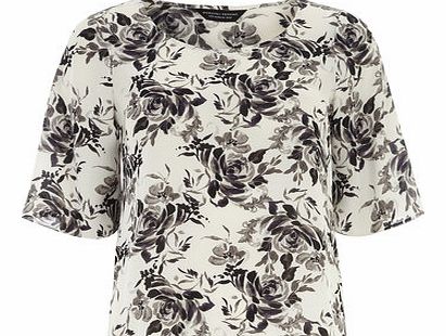 Dorothy Perkins Womens Ivory and Grey Bell Sleeve Top- White