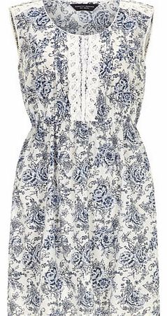 Womens Ivory And Navy Floral Tunic- Black