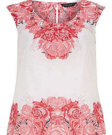 Womens Ivory and Pink Floral Shell Top- Pink