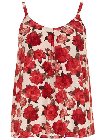 Dorothy Perkins Womens Ivory and Red Rose Print Cami- Red
