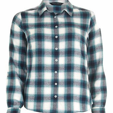 Womens Ivory and Turquoise Check Shirt- Blue