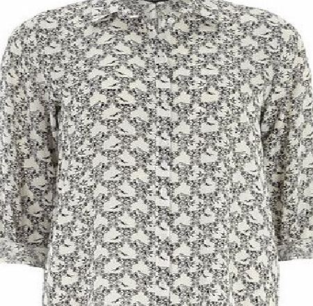 Dorothy Perkins Womens Ivory Bird Print Roll sleeve Shirt- Black