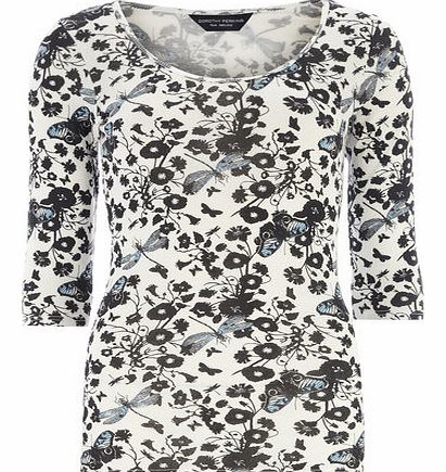 Womens Ivory Butterfly print scoop neck top-