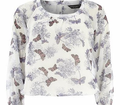 Dorothy Perkins Womens Ivory Butterfly Print Top- White DP05471182