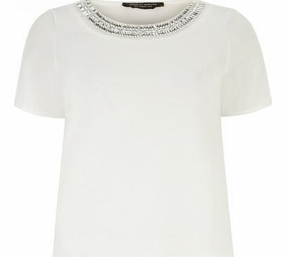 Dorothy Perkins Womens Ivory Crepe Embellished Top- White