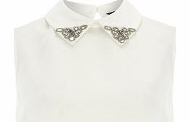 Dorothy Perkins Womens Ivory Embellished Collar Top- White